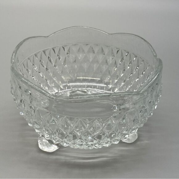 Vtg Indiana Glass Co. Diamond Point Clear Depression Glass Footed Bowl Dish - Picture 3 of 6